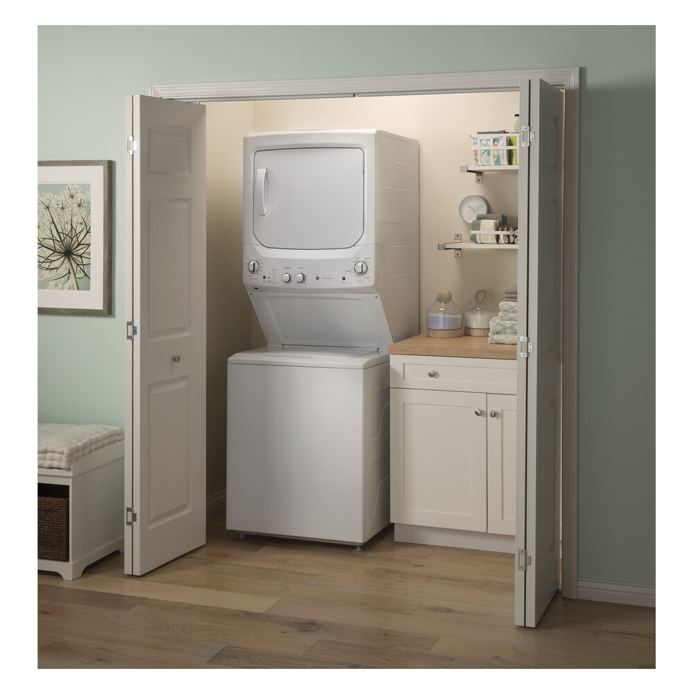 GE GUV27ESSMWW 27 inch Electric Laundry Center with 3.8 cu. ft. Washer Capacity and 5.9 Dryer Capacity in White