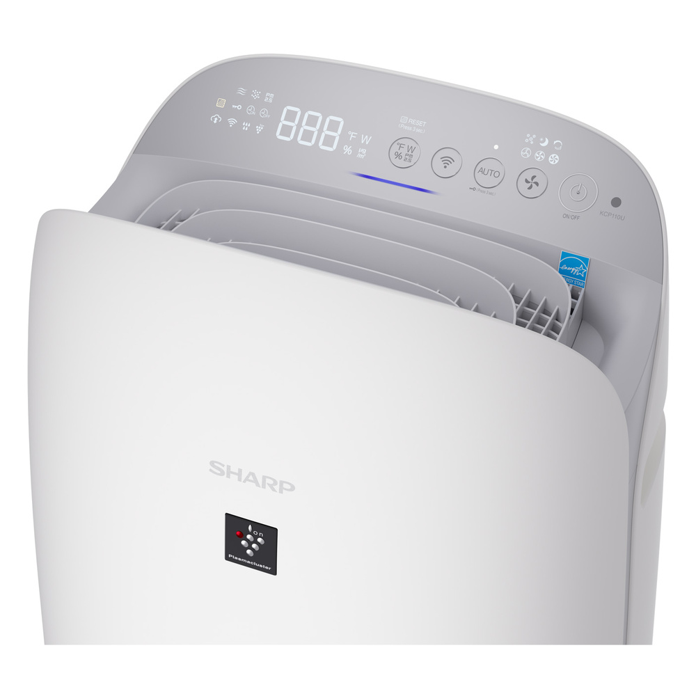Sharp KCP110UW Smart Plasmacluster Ion Air Purifier with True HEPA + Humidifier for Extra Large Rooms in White