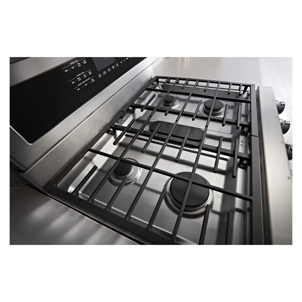 KitchenAid KFGD500E 30 inch Double Oven Gas Range with 5 Burners, 6 Cu. Ft. Capacity and Even-Heat True Convection