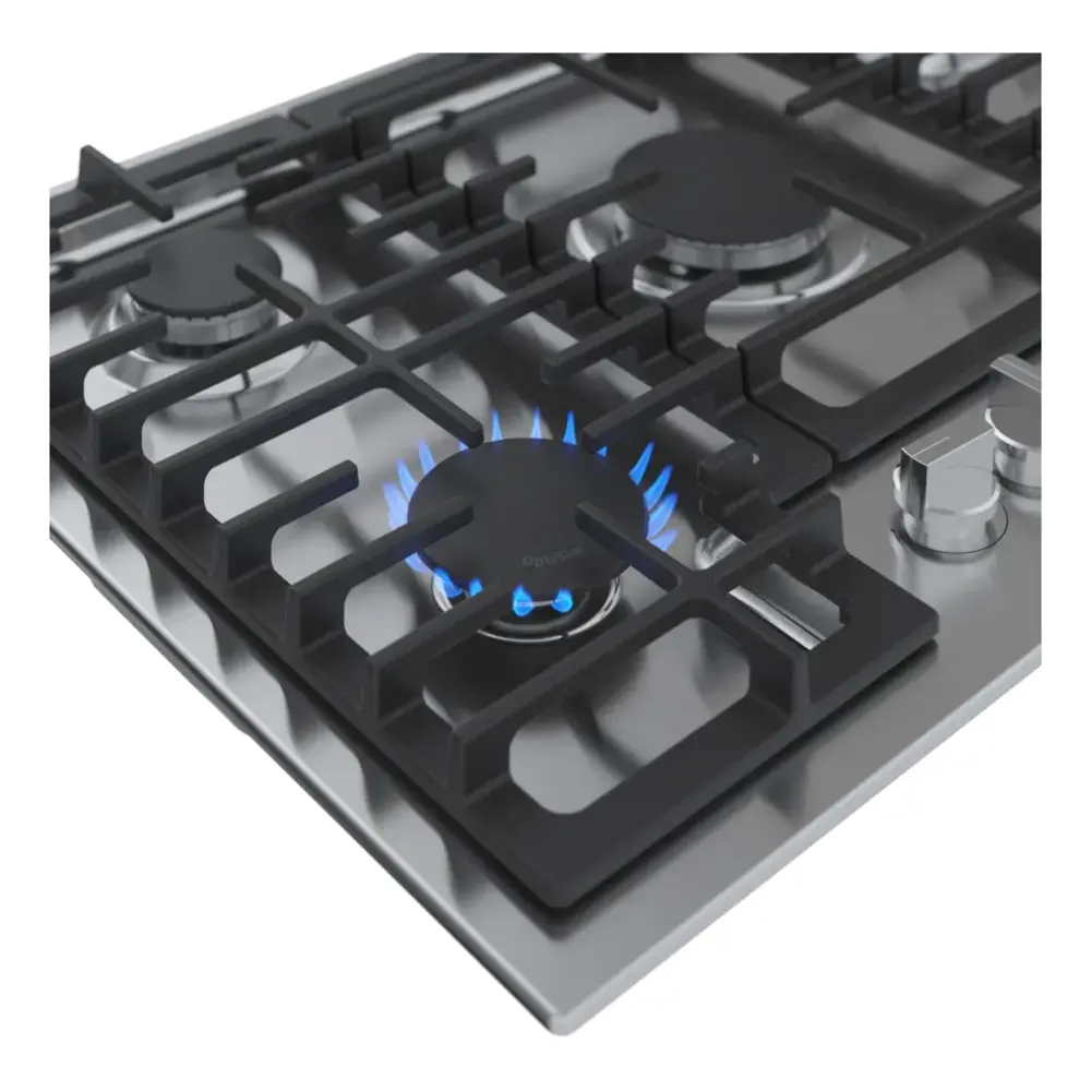 Bosch NGM5058UC 500 Series 30 inch Gas Cooktop with 5 Burners, OptiSim, Continuous Cast Iron Grates, ADA Compliant, in Stainless Steel