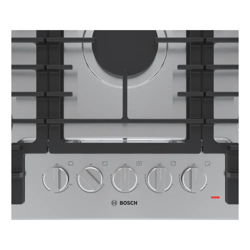 Bosch NGM5058UC 500 Series 30 inch Gas Cooktop with 5 Burners, OptiSim, Continuous Cast Iron Grates, ADA Compliant, in Stainless Steel