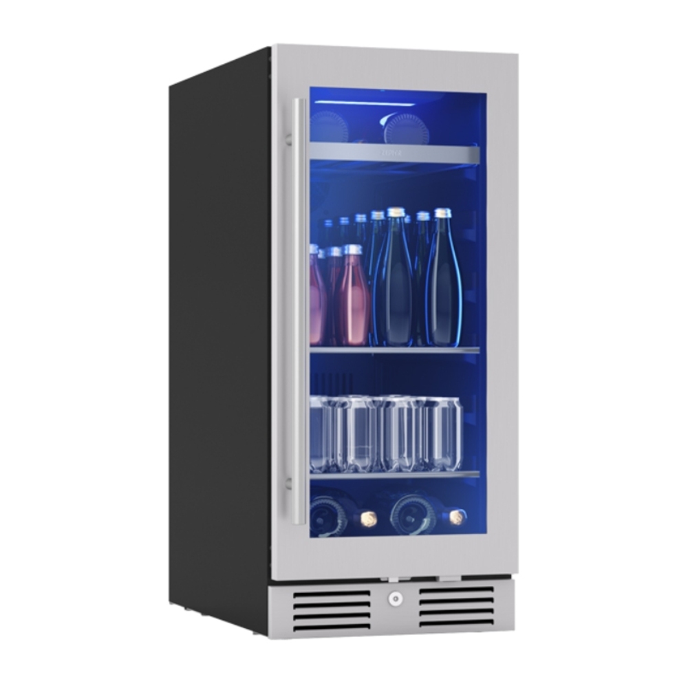Zephyr PRB15C01CG 15 inch Single Zone Beverage Cooler with 3.4 cu. ft. Capacity, PreciseTemp™, Active Cooling Technology, Carbon Filter Air Filtration, in Stainless Steel