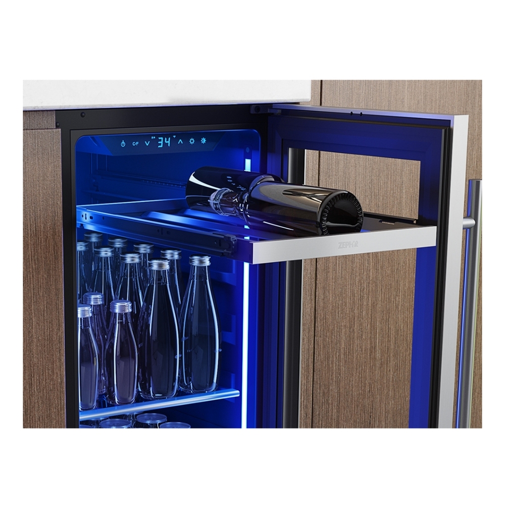 Zephyr PRB15C01CG 15 inch Single Zone Beverage Cooler with 3.4 cu. ft. Capacity, PreciseTemp™, Active Cooling Technology, Carbon Filter Air Filtration, in Stainless Steel
