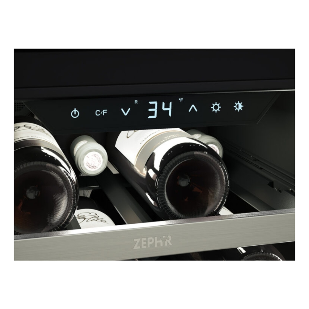 Zephyr PRB15C01CG 15 inch Single Zone Beverage Cooler with 3.4 cu. ft. Capacity, PreciseTemp™, Active Cooling Technology, Carbon Filter Air Filtration, in Stainless Steel