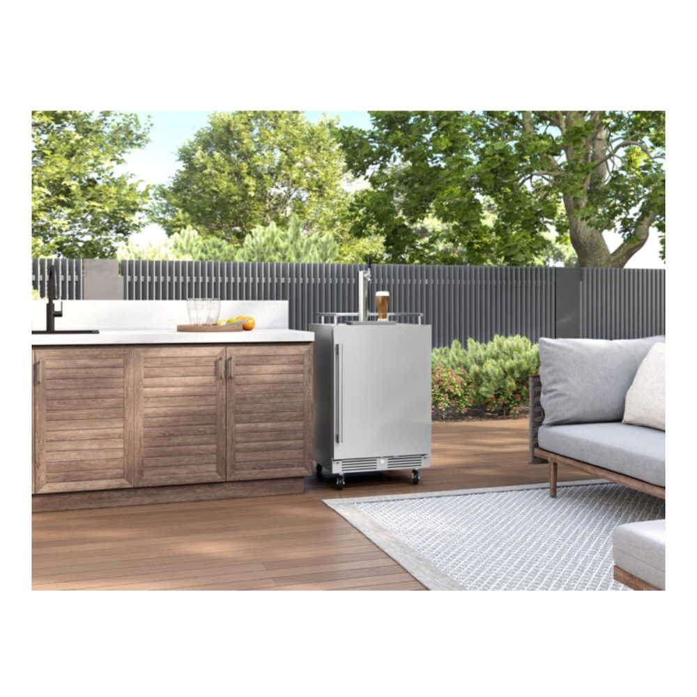 Zephyr PRKB24C01ASOD 24 inch Freestanding Outdoor Kegerator and Beverage Cooler with 6 cu. ft. Capacity, PreciseTemp™, Active Cooling Technology, Carbon Filter Air Filtration, in Stainless Steel