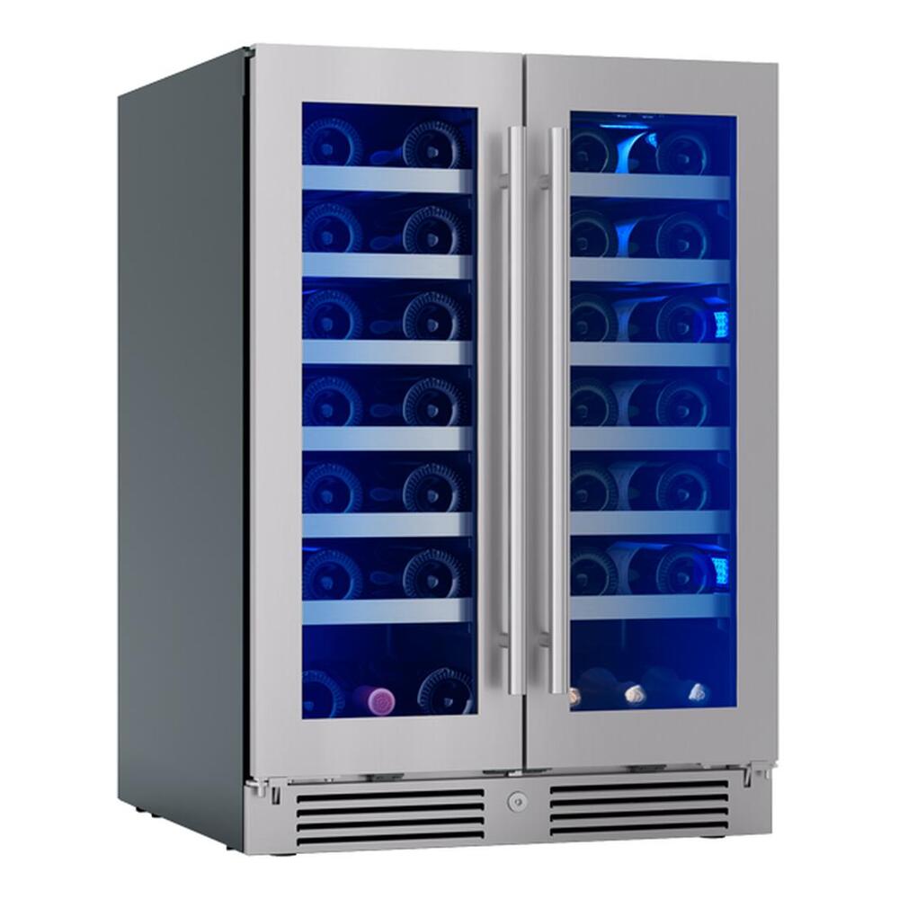 Zephyr PRW24C32CG 24" Presrv™ UnderCounter Compact / Built-in / Freestanding Dual Zone French-Door Wine Cooler with 5.2 cu. ft. Capacity, PreciseTemp™, Active Cooling Technology, 3-Color Electronic Touch Controls, in Stainless Steel
