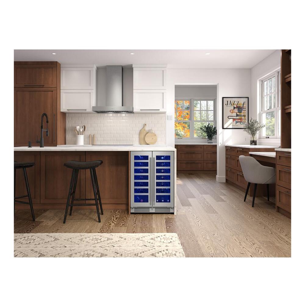 Zephyr PRW24C32CG 24" Presrv™ UnderCounter Compact / Built-in / Freestanding Dual Zone French-Door Wine Cooler with 5.2 cu. ft. Capacity, PreciseTemp™, Active Cooling Technology, 3-Color Electronic Touch Controls, in Stainless Steel
