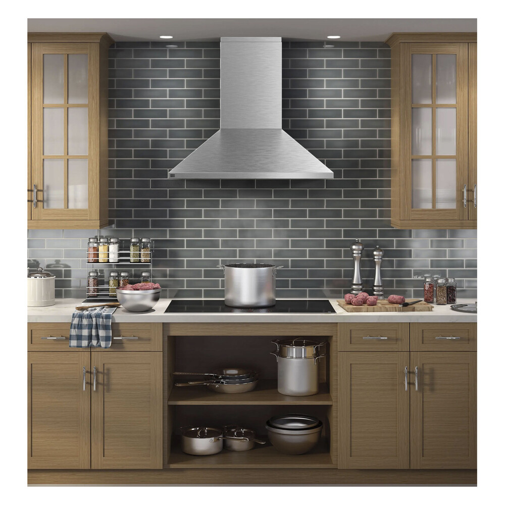 GE Profile PVW1036SWSS 36 Inch Wall Mount Range Hood with 450 CFM, Hidden Control, LED Lighting, Built-In Wi-Fi, Backlit Push Button Control in Stainless Steel