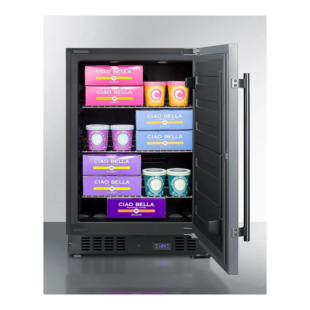 Summit SCFF53BSS 24 Inch Undercounter Freezer with 4.6 cu. ft. Capacity, Adjustable Chrome Shelves, Door/Temperature Alarms, Temperature Memory Function, Sabbath Mode and Commercially Approved, in Stainless Steel