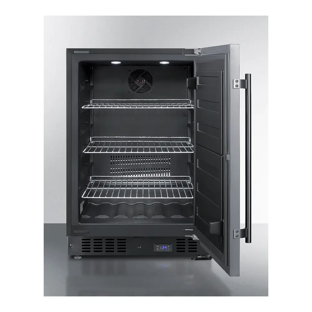 Summit SCFF53BSS 24 Inch Undercounter Freezer with 4.6 cu. ft. Capacity, Adjustable Chrome Shelves, Door/Temperature Alarms, Temperature Memory Function, Sabbath Mode and Commercially Approved, in Stainless Steel