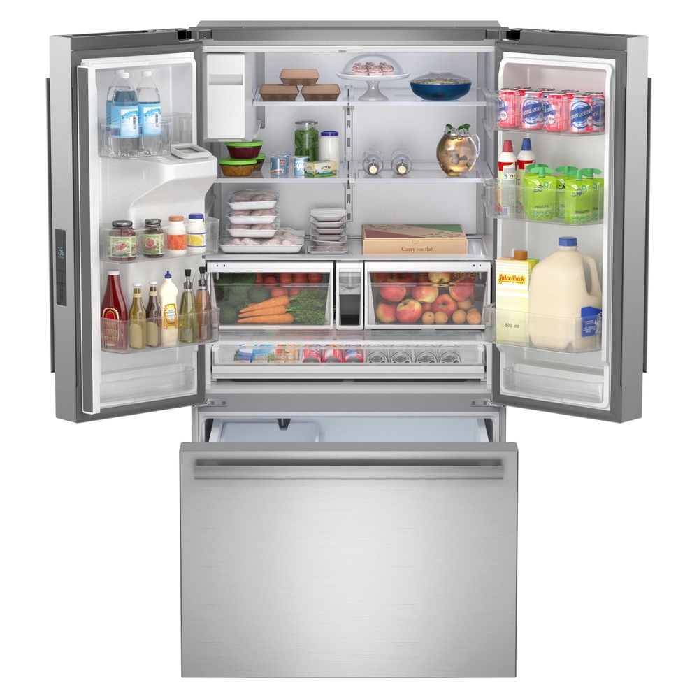 Sharp SJF2955KS 36 inch Freestanding French Door Refrigerator with 28.9 Cu. Ft. Capacity, Gallon Door Bins, Pantry Drawer, External Ice and Water Dispenser, Dual Ice Makers, ADA Compliant and Energy Star in Stailless Steel