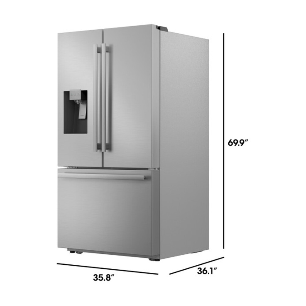 Sharp SJF2955KS 36 inch Freestanding French Door Refrigerator with 28.9 Cu. Ft. Capacity, Gallon Door Bins, Pantry Drawer, External Ice and Water Dispenser, Dual Ice Makers, ADA Compliant and Energy Star in Stailless Steel