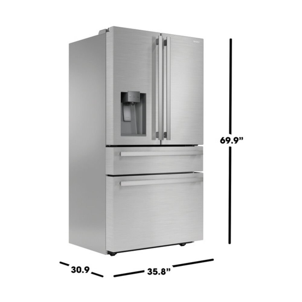 SHARP SJG2254FS 36 inch 4 Door Counter Depth French Door Refrigerator with 22 cu. ft. Total Capacity, Ice Maker, External Dispenser, Energy Star, ADA Compliant in Stainless Steel