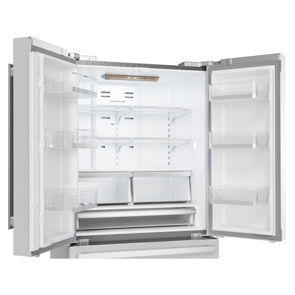Sharp SJG2351FS 36 inch 4-Door French Door Refrigerator with 22.5 cu. ft. Capacity, Fingerprint Resistant, Energy Star, Automatic Ice Maker and Humidity-Controlled Crisper Bins in Stainless Steel