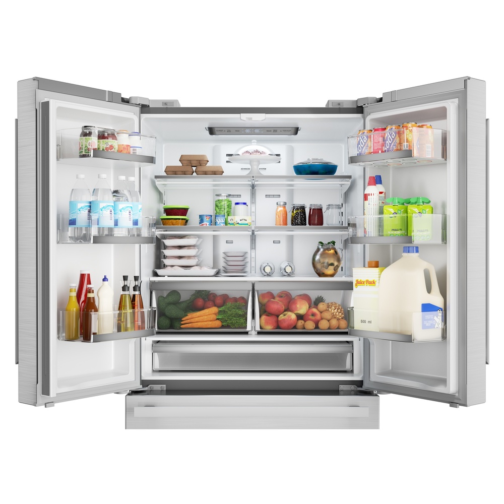 Sharp SJG2351FS 36 inch 4-Door French Door Refrigerator with 22.5 cu. ft. Capacity, Fingerprint Resistant, Energy Star, Automatic Ice Maker and Humidity-Controlled Crisper Bins in Stainless Steel