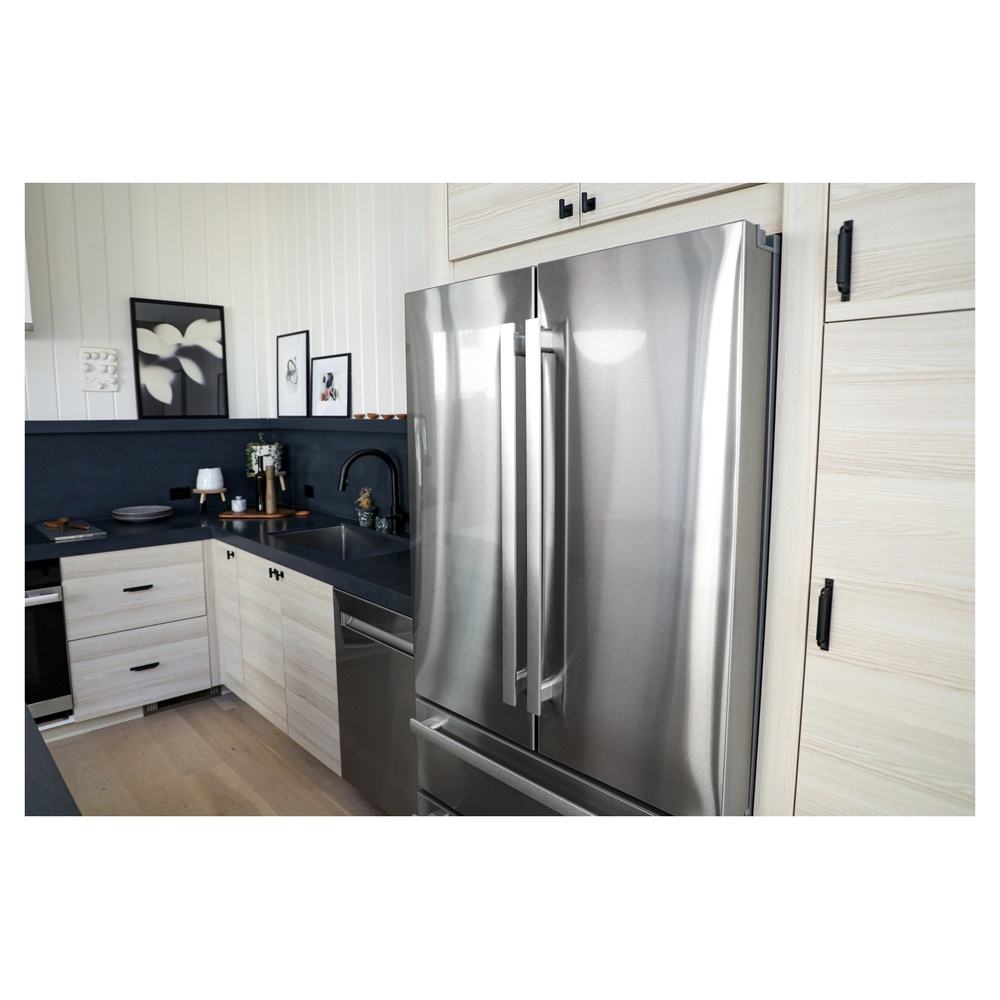 Sharp SJG2351FS 36 inch 4-Door French Door Refrigerator with 22.5 cu. ft. Capacity, Fingerprint Resistant, Energy Star, Automatic Ice Maker and Humidity-Controlled Crisper Bins in Stainless Steel