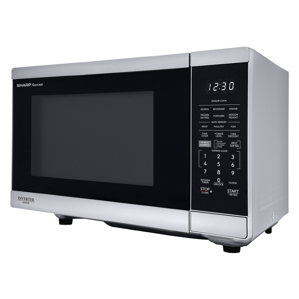 Sharp SMC1469KS 21 inch Smart Countertop Microwave with 1.4 cu. ft. Capacity, Orville Redenbacher’s Certified, 1100 Watts Cooking Power, LED Interior Lighting, Works with Alexa and Carousel Turntable in Stainless Steel