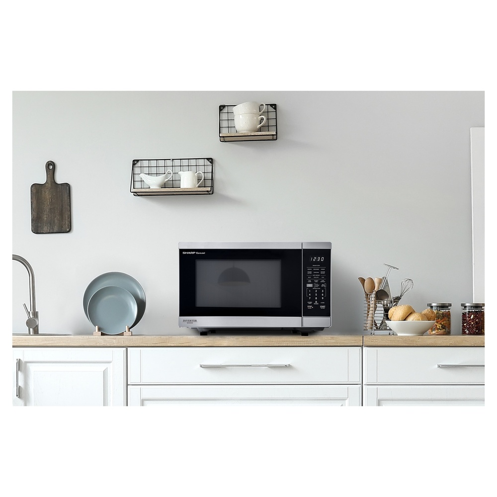 Sharp SMC1469KS 21 inch Smart Countertop Microwave with 1.4 cu. ft. Capacity, Orville Redenbacher’s Certified, 1100 Watts Cooking Power, LED Interior Lighting, Works with Alexa and Carousel Turntable in Stainless Steel
