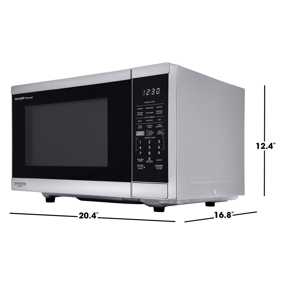 Sharp SMC1469KS 21 inch Smart Countertop Microwave with 1.4 cu. ft. Capacity, Orville Redenbacher’s Certified, 1100 Watts Cooking Power, LED Interior Lighting, Works with Alexa and Carousel Turntable in Stainless Steel