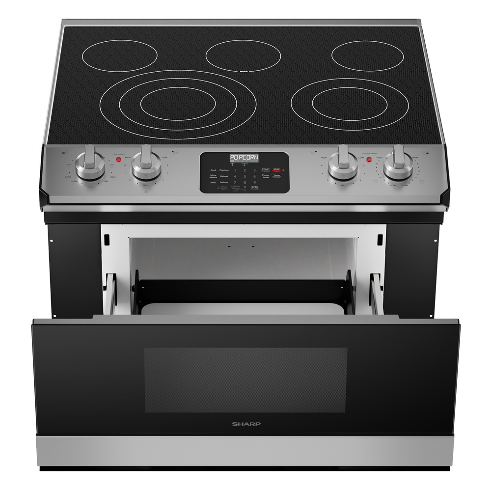 Sharp STR3065HS 30 inch Smart Rangetop with 4 Cooking Zones, Microwave Drawer Oven, Triple and Double Heater, Warming Zone, Sensor Cook, and Metal Rotary Knobs and Glass Touch Panel in Stainless Steel