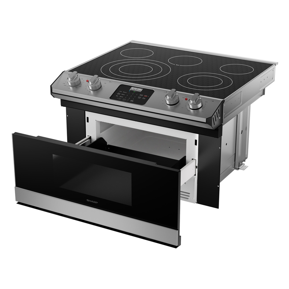 Sharp STR3065HS 30 inch Smart Rangetop with 4 Cooking Zones, Microwave Drawer Oven, Triple and Double Heater, Warming Zone, Sensor Cook, and Metal Rotary Knobs and Glass Touch Panel in Stainless Steel