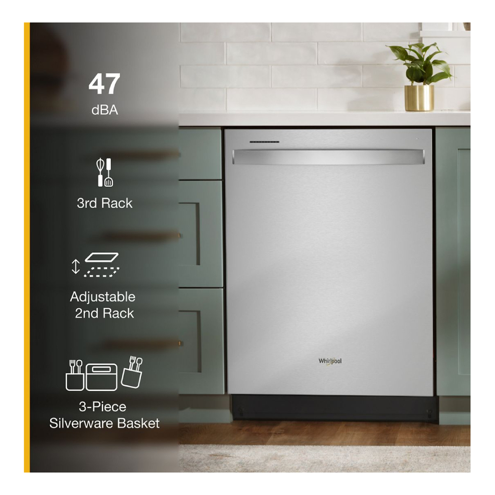 Whirlpool WDT750SAK 24" Built-In Dishwasher with 3rd Rack, Adjustable 2nd rack, Leak Detection System, Cycle Status Indicator