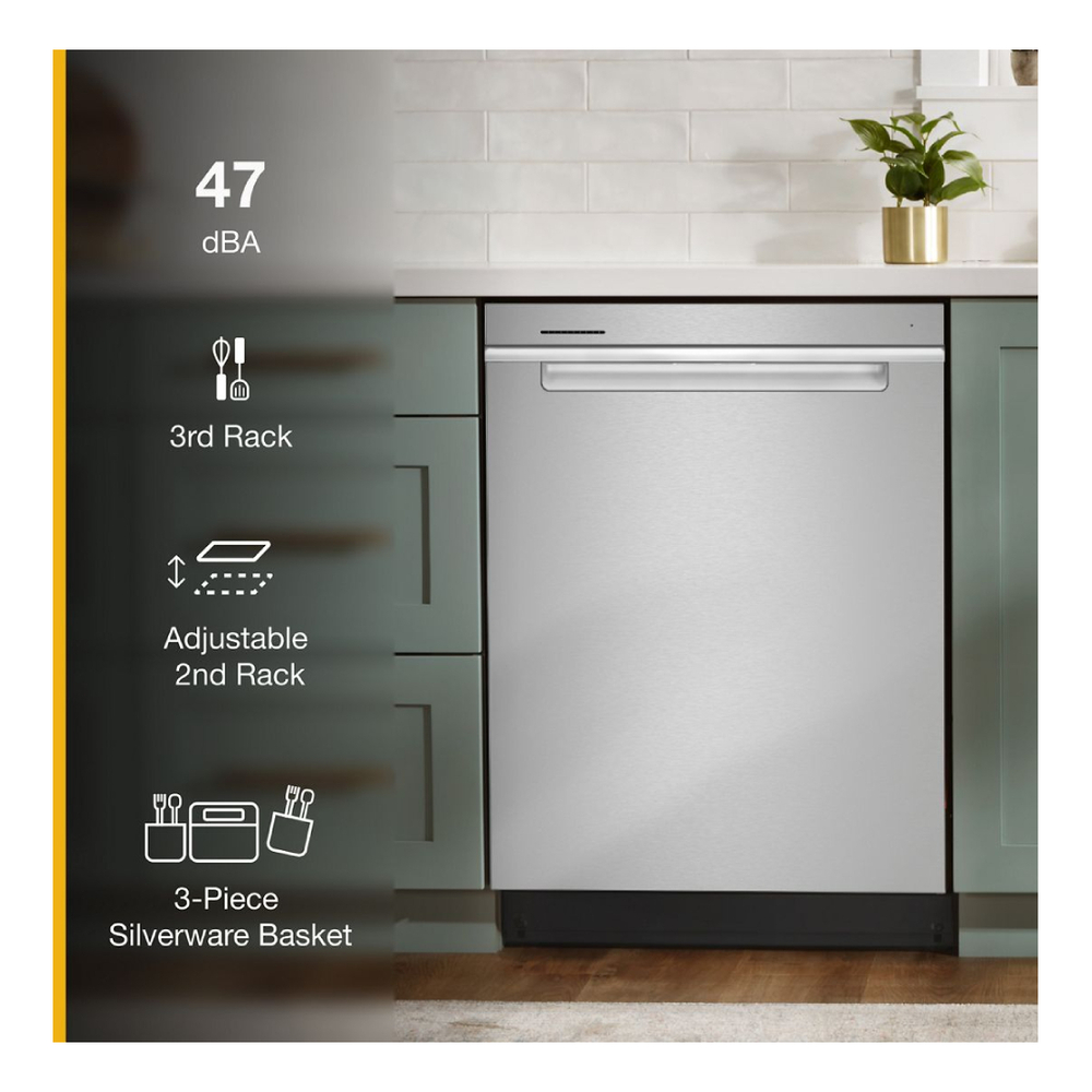 Whirlpool WDTA50SAK 24" Built-In Dishwasher with 3rd Rack, Adjustable 2nd rack, Leak Detection System, Cycle Status Indicator