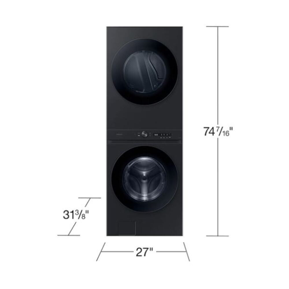 Samsung WH46DBH500EV 27 inch Bespoke Smart AI Laundry Hub with 4.6 cu. ft. Washer Capacity, 7.6 cu. ft. Electric Dryer Capacity, AI OptiWash and AI Optimal Dry in Brushed Black