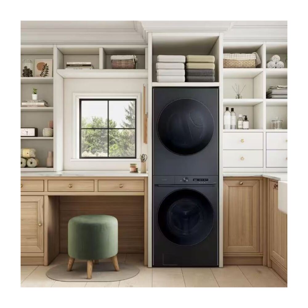 Samsung WH46DBH500GV 27 inch Bespoke Smart AI Laundry Hub with 4.6 cu. ft. Washer Capacity, 7.6 cu. ft. Gas Dryer Capacity, AI OptiWash and AI Optimal Dry in Brushed Black