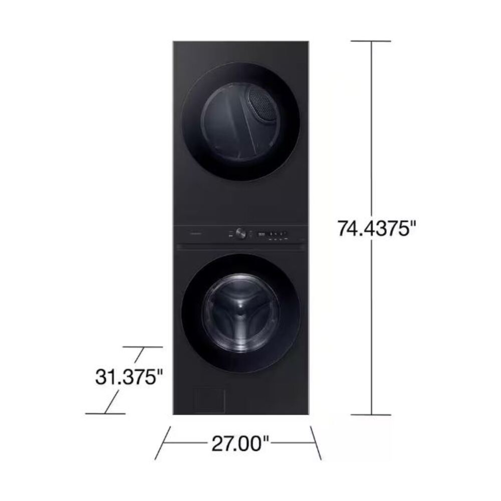 Samsung WH46DBH500GV 27 inch Bespoke Smart AI Laundry Hub with 4.6 cu. ft. Washer Capacity, 7.6 cu. ft. Gas Dryer Capacity, AI OptiWash and AI Optimal Dry in Brushed Black