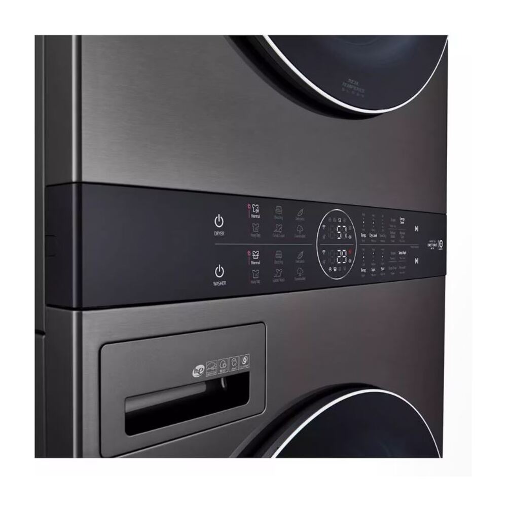 LG WKEX200H 27 inch WashTower with 4.5 cu. ft. Washer, 7.4 cu. ft. Dryer, TurboWash 360, Allergiene Wash Cycle, TurboSteam, ThinQ Technology and Center Control