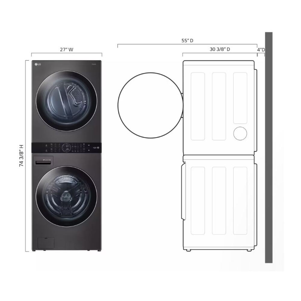 LG WKEX200H 27 inch WashTower with 4.5 cu. ft. Washer, 7.4 cu. ft. Dryer, TurboWash 360, Allergiene Wash Cycle, TurboSteam, ThinQ Technology and Center Control