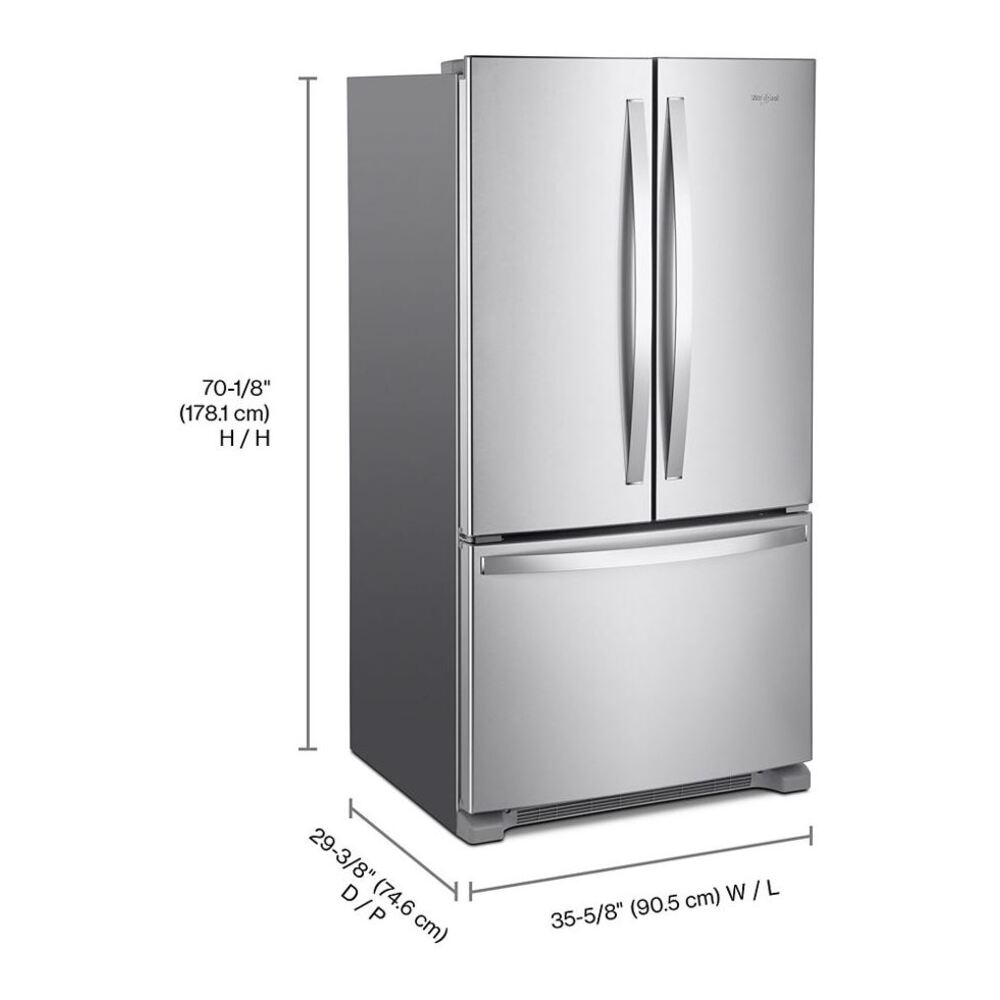 Whirlpool WRFC2036R 36 inch Freestanding French Door Bottom Mount Refrigerator 20 cu. ft. Capacity, Counter Depth, Energy Star