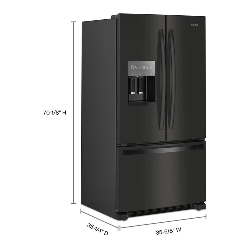 Whirlpool WRFF3436R 36 inch Freestanding French Door Bottom Mount Refrigerator 24.7 cu. ft. Capacity, Adaptive Defrost, Spillproof Glass Shelves, Two-Tier Freezer Storage
