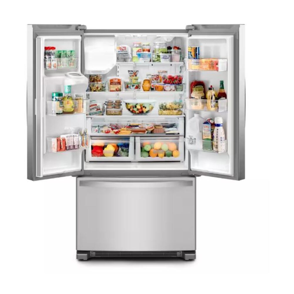 Whirlpool WRFF3436R 36 inch Freestanding French Door Bottom Mount Refrigerator 24.7 cu. ft. Capacity, Adaptive Defrost, Spillproof Glass Shelves, Two-Tier Freezer Storage