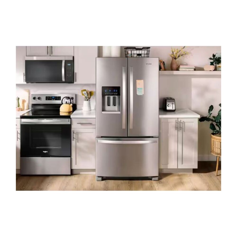 Whirlpool WRFF3436R 36 inch Freestanding French Door Bottom Mount Refrigerator 24.7 cu. ft. Capacity, Adaptive Defrost, Spillproof Glass Shelves, Two-Tier Freezer Storage