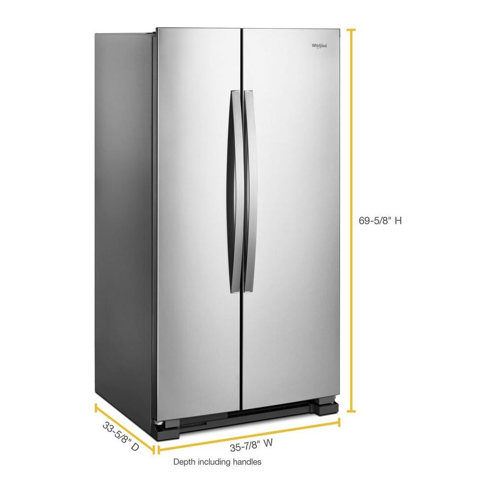 Whirlpool WRS315SNH 36 inch Freestanding Side-by-Side Door Refrigerator with 25 cu. ft. Capacity, Adjustable Gallon Door Bins, Frameless Glass Shelves, Adaptive Defrost