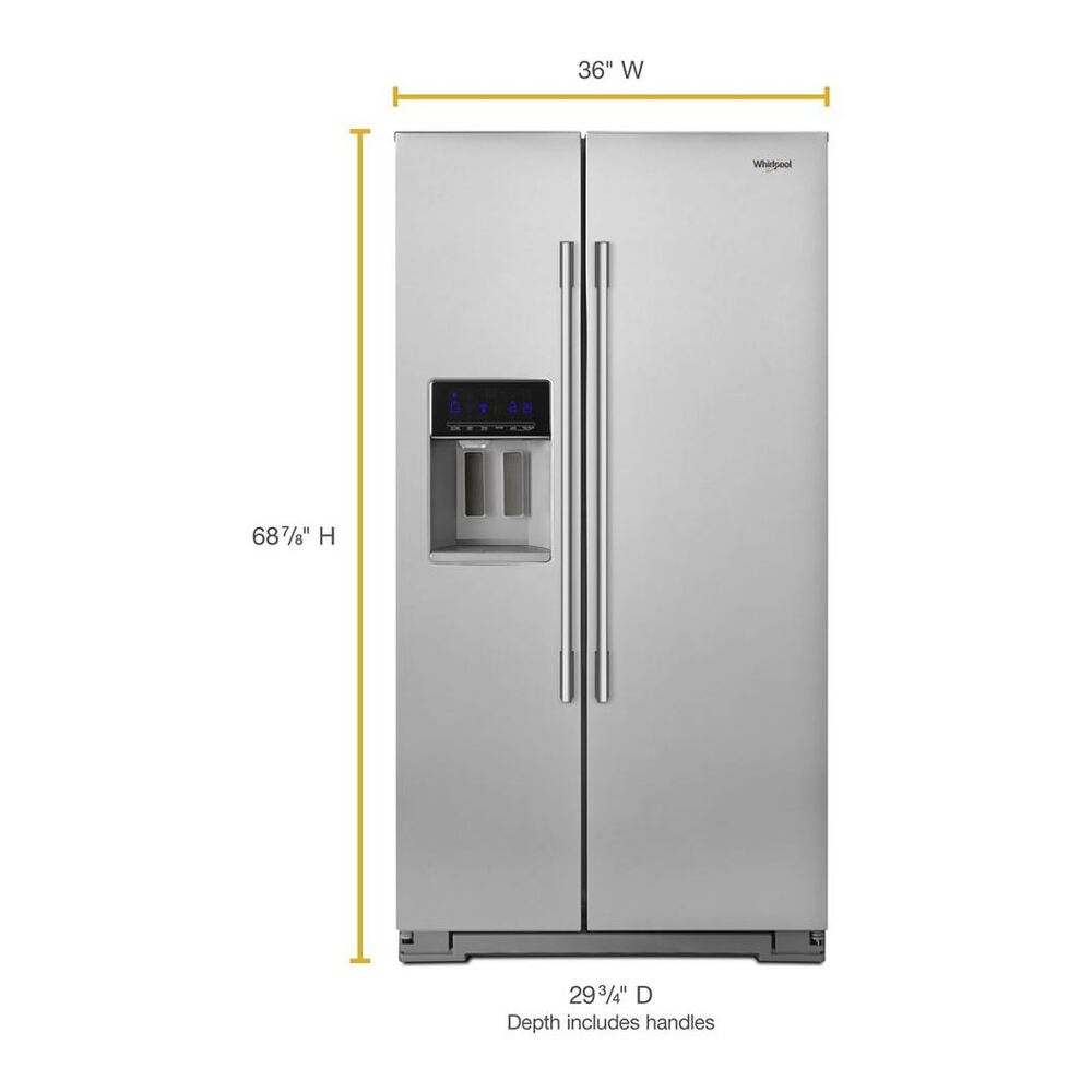 Whirlpool WRSA71CIHZ 36 inch Counter Depth Freestanding Side by Side Refrigerator with Filtered Water and Ice Dispenser, FreshFlow Air Filter and ADA Compliant in Stainless Steel